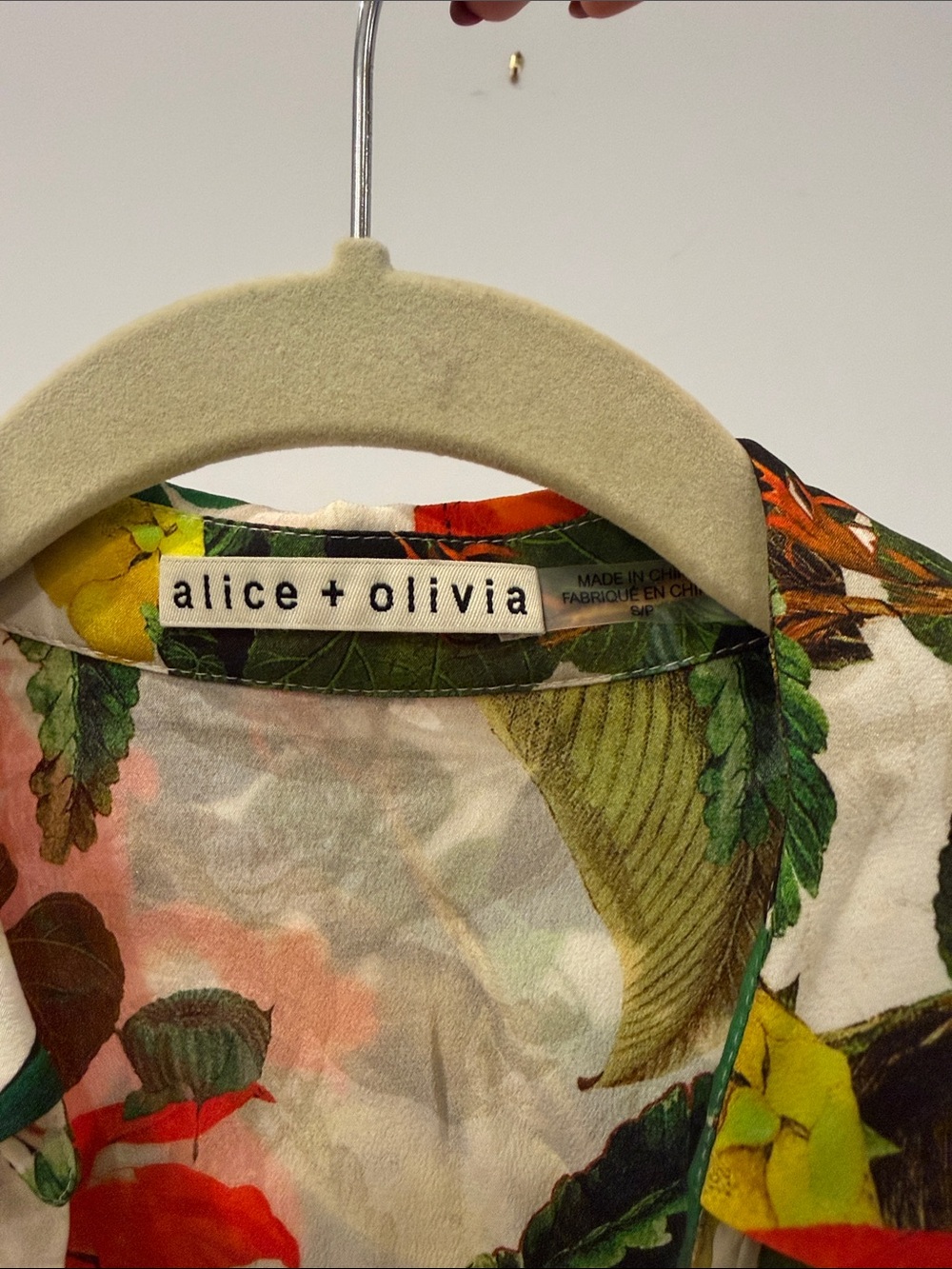 Alice + Olivia Tropical Floral Button-Down Blouse in Green, Orange and Yellow - Picture 2 of 3